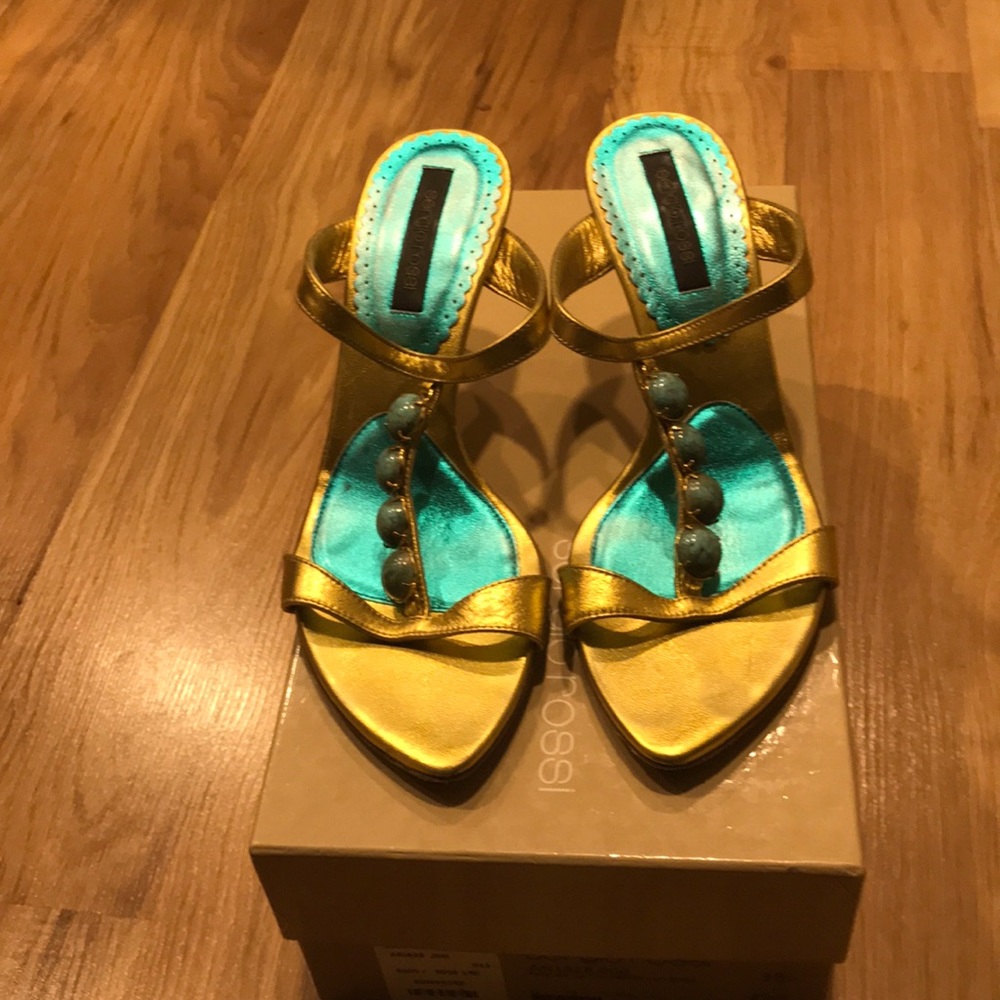 Sergio Rossi Metallic Slip-On Strappy Sandals